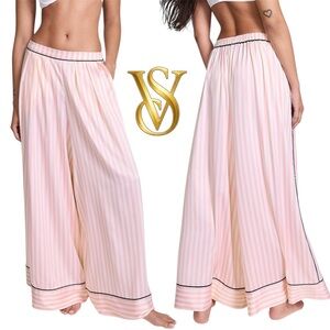 Victoria's Secret Glazed Satin Palazzo Sleep Pants Iconic Pink Striped Wide
Leg